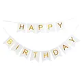Elegant white and gold swallowtail Happy Birthday banner for birthday party decoration - Gold Stamping White
