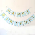 Light blue swallowtail party bunting banner with gold foil Happy Birthday letters - Bronzing Blue