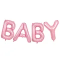 Large pink foil balloons spelling BABY for baby showers and birthday party decor - Baby / Pink