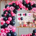 Pink and black balloon arch kit with confetti balloons for wedding party decoration - HY02-Rose Red Black Gold / Approx 100 Pieces Set