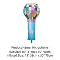 Microphone shaped foil balloon with disco ball pattern for 80s retro party decor - 41x90cm