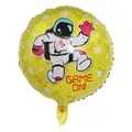Round yellow foil balloon with astronaut cartoon and Game On text - Spacewalker Round (Yellow) / 18 Inch