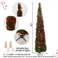 150cm green collapsible pop-up Christmas tree with red sequins and 2 LED light strings - Nordic Pine Rhythm (With Color Lights) / 150cm