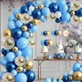 Decorative blue and gold balloon arch kit for weddings and birthday party celebrations - HY06-Blue White Gold Confetti / Approx 100 Pieces Set