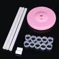 Balloon column stand kit with pink plastic base white support poles and ring clips - 1.5m PVC Pole / 10 Ring Clips Kit / Pink
