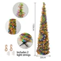 Colorful 150cm foldable Christmas tree with maple leaf texture and two LED light strings included - Magic Wish (With Color Lights) / 150cm