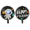 Cartoon astronaut and Happy Birthday space themed round foil balloons for party - Birthday Astronaut (Black) / 18 Inch