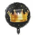 Elegant black and gold round foil balloon with golden crown for birthday party - 18 Inch Crown Round Balloon
