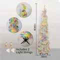 150cm tall colorful iridescent folding pencil Christmas tree with 2 sets of LED string lights - Time Praise (With Color Lights) / 150cm
