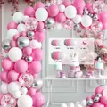 Pink white and silver balloon arch kit for wedding and birthday party decorations - HY08-Pink White Silver Confetti / Approx 100 Pieces Set
