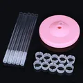 Pink balloon column stand kit with clear poles and plastic clips for party decoration - 1.5m Crystal Pole Ring Buckle (Pink Base)