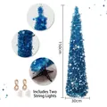 Blue 150cm folding tinsel Christmas tree with stars and two LED light strings for party. - Galaxy Illusion (With Color Lights) / 150cm