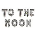 Silver foil letter balloons spelling 'TO THE MOON' for space theme party decor - Bold Silver TO THE MOON