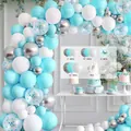 Blue and white balloon arch kit with silver and confetti balloons for party decor - HY11-Light Blue White Silver / Approx 100 Pieces Set