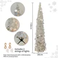 1.5m tall foldable white Christmas tree decorated with snowflake and 2 LED light strings - Snow Memory (With Color Lights) / 150cm