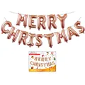16-inch rose gold Merry Christmas foil balloon set shown with retail card packaging - Merry Christmas / 14 Pieces/Pack / Rose Gold