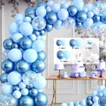 Blue and light blue balloon arch kit featuring metallic and confetti balloons for party decor - HY13-Blue White Confetti / Approx 100 Pieces Set