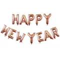 Full set view of 16 inch rose gold happy new year foil balloons on white background - Rose Gold Happy New Year
