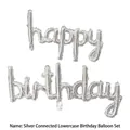 Silver script happy birthday foil balloon in connected lowercase font for party decor - Connected Lowercase Script / 3 Pieces/Pack / Silver