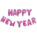 16-inch pink alphabet foil balloons with white heart pattern Happy New Year party decor - Happy New Year / 12 Pieces/Pack / Pink With Heart Print