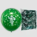 Green Christmas latex balloon with Santa Claus print shown inflated beside a bulk package - Full Print Pattern / Dark Green