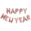 Sixteen inch rose gold foil balloon set spelling Happy New Year for festive party decor - Happy New Year / 12 Pieces/Pack / Rose Gold