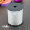 Close-up of a 250-yard roll of plain white glossy balloon ribbon for gift wrapping. - White