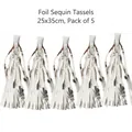 Set of 5 silver foil tassel garland decorations for party events, measuring 25x35cm - 5 Pieces / Silver