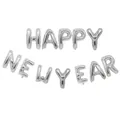 16-inch silver foil balloons spelling HAPPY NEW YEAR for festive party decor - Happy New Year / 12 Pieces/Pack / Slim Silver