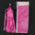 Detail view of pink 35cm DIY tissue paper tassel garland and its original packaging - Rose Red