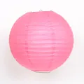 Pink round decorative paper lantern with wire frame for wedding and party festive events - 23cm Regular Pole / Rose Red