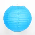 Blue round paper lantern with ribbed texture for festive party and wedding decoration - 23cm Regular Pole / Lake Blue