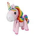 Full body view of a 3D standing pink unicorn foil balloon with rainbow mane and tail - 3D Pink Unicorn