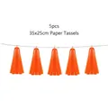 Set of 5 vibrant orange paper tassels hanging on a white string for festive decor - Orange Tassel