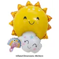 Detailed shot of smiley sun cloud rainbow foil balloon with inflated size 48x56cm measurement - Rainbow Family Balloon / 48x56cm