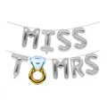 Globos de letras MISS TO MRS plateados con anillo de diamantes para despedida de soltera - Anillo Plateado Miss To Mrs