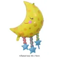 Yellow crescent moon balloon with cartoon face and hanging stars for party decoration - Moon Pendant Balloon / 40x70cm