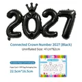 Set de globos de números 2027 negros con corona para decoraciones de fiesta de Año Nuevo - Estilo Conectado Corona 2027 / Embalaje con Tarjeta / Negro