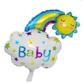 Vibrant rainbow cloud and smiling sun foil balloon detail for baby shower party décor - New Blue Smile Rainbow