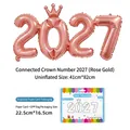 Globo de papel de aluminio 2027 oro rosa con corona para fiestas de Año Nuevo - Estilo Conectado Corona 2027 / Embalaje con Tarjeta / Rosa oro