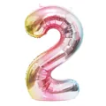 Detailed view of a large 40-inch gradient rainbow number 2 foil balloon for party - Number 2