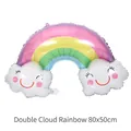 Detailed view of a smiley cloud rainbow aluminum foil balloon, measures 80x50cm - Double Cloud Rainbow / 80x50cm