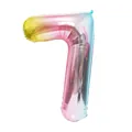 Close-up of a 40-inch rainbow gradient number 7 foil balloon for parties - Number 7