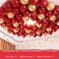 Set of pomegranate red and metallic gold balloons with gold heart pendants for wedding decor - Wedding Room Ceiling T3