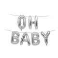 Silver metallic Oh Baby foil balloon letter set for baby shower party decorations - Slim Silver Set / Set of 6