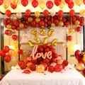 Rode en gouden bruiloft ballondecoratieset met cijfer- en love-folieballonnen voor aanzoek - Huwelijksachtergrond Set T13