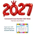 Globo de papel de aluminio rojo 2027 con corona, decoración festiva de 16 pulgadas. - Estilo Conectado Corona 2027 / Embalaje con Tarjeta / Rojo