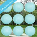 Decorative Tiffany blue round paper lanterns for outdoor wedding and party events - 23cm Regular Pole / Teal Blue