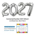 Set de globos de papel de aluminio plateados 2027 con empaque y medidas - Estilo Conectado 2027 / Embalaje con Tarjeta / Plateado