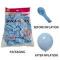 10-Zoll-Macaron-hellblaue Latexhautballons in Verpackung und aufgeblasen - 100 Stück Packung / Macaron Blau